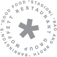 white MRG logo with asterick in middle and words moffett restaurant group circling around it